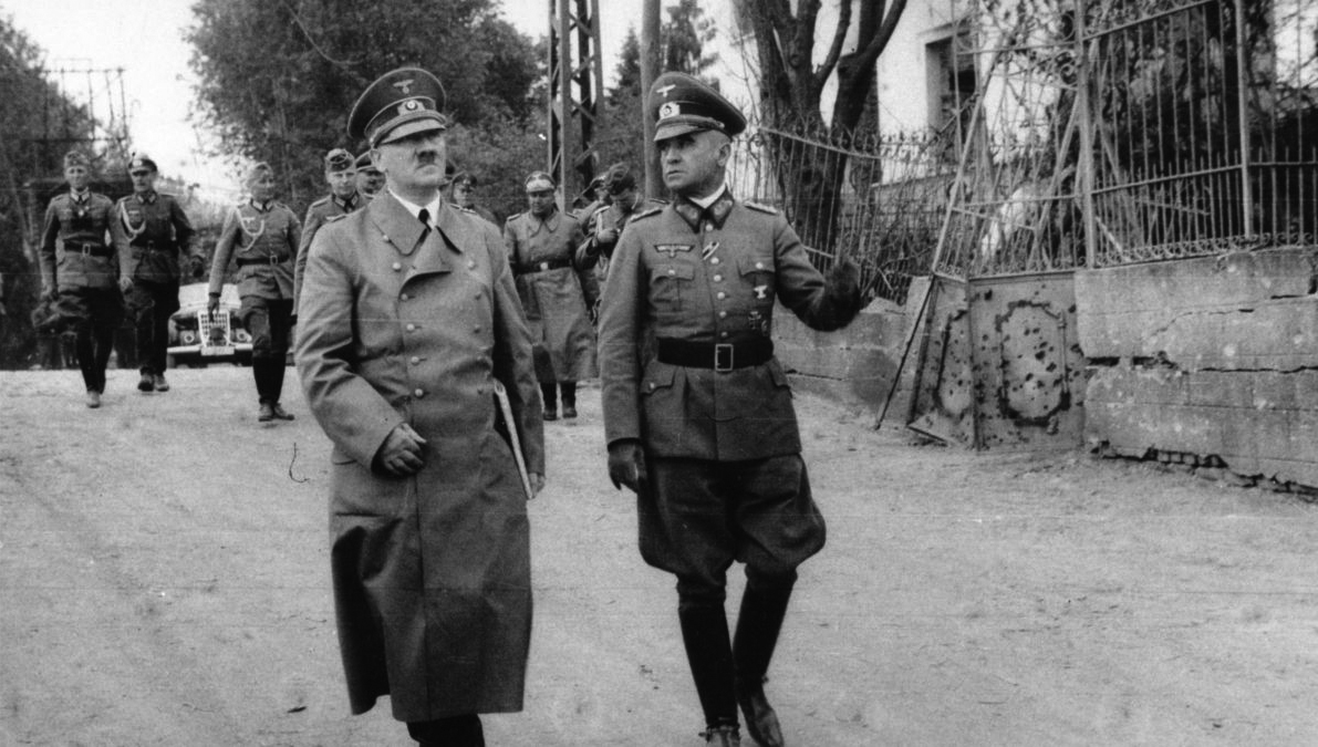 Adolf Hitler and general Walter Heitz in the city of Bouchain, France, during Hitler's visit of old WWI sites